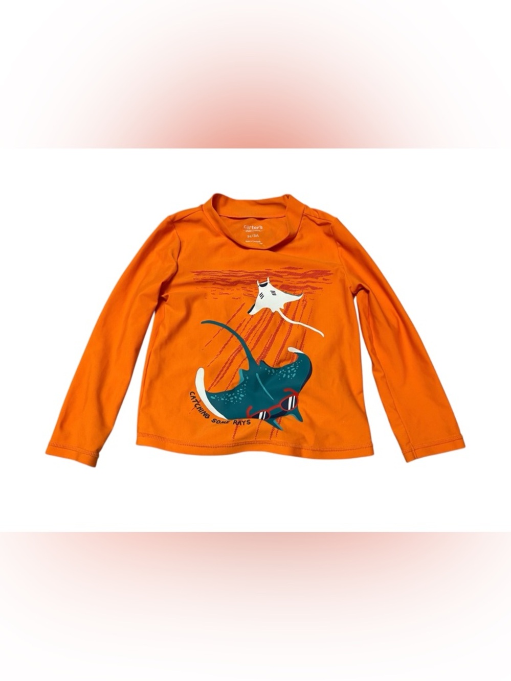 Carter's Orange Long-Sleeve Tee with Teal & White Ray Graphic